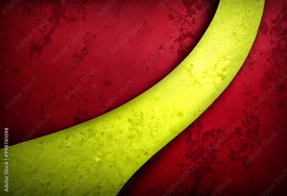 Poster a vibrant abstract composition with a curved yellow line intersecting a red background The yellow line is slightly tilted to the right, creating a dynamic visual effect The