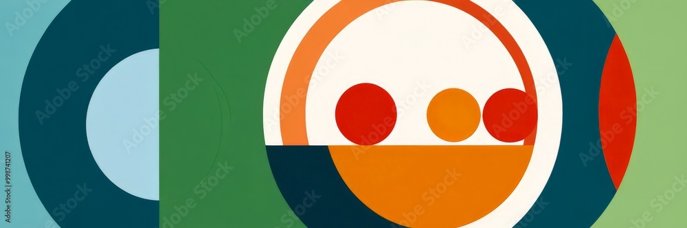 Poster a vibrant abstract composition of overlapping circles in various colors, including shades of blue, green, orange, and red, creating a dynamic and visually striking pattern