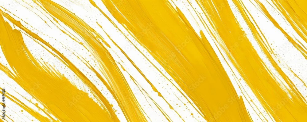Poster a vibrant abstract composition of yellow paint strokes on a white background The strokes are arranged diagonally, creating a dynamic and energetic visual effect The