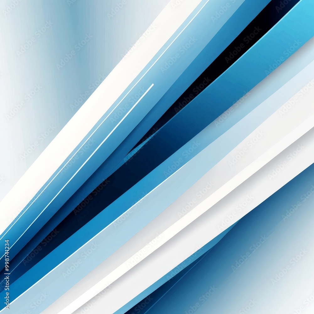 Poster a diagonal arrangement of blue and white horizontal and vertical lines, creating a dynamic and abstract visual effect