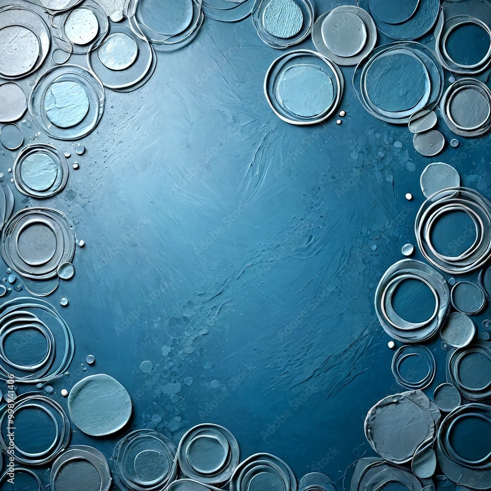 Poster a dark blue background with a repeating pattern of gray circles and lines, creating a sense of depth and texture