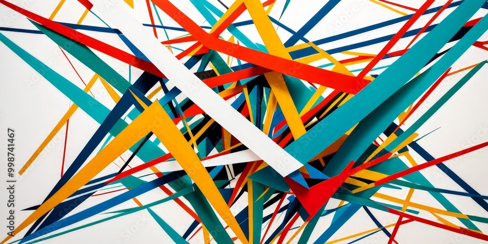 Aufkleber a vibrant abstract composition of intersecting lines and shapes in various colors, including red, or