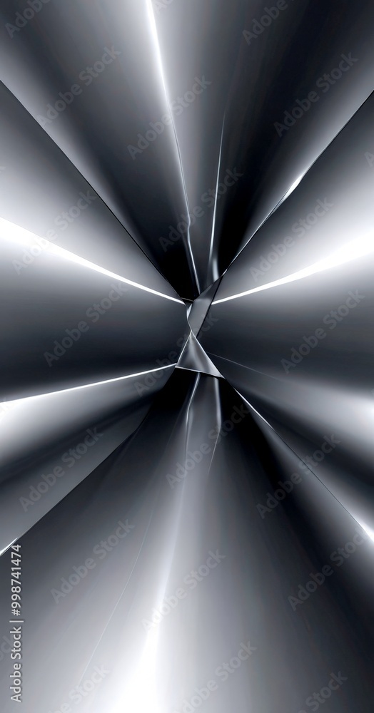 Aufkleber a metallic surface with a radial pattern of intersecting lines and beams of light, creating a sense of depth and movement