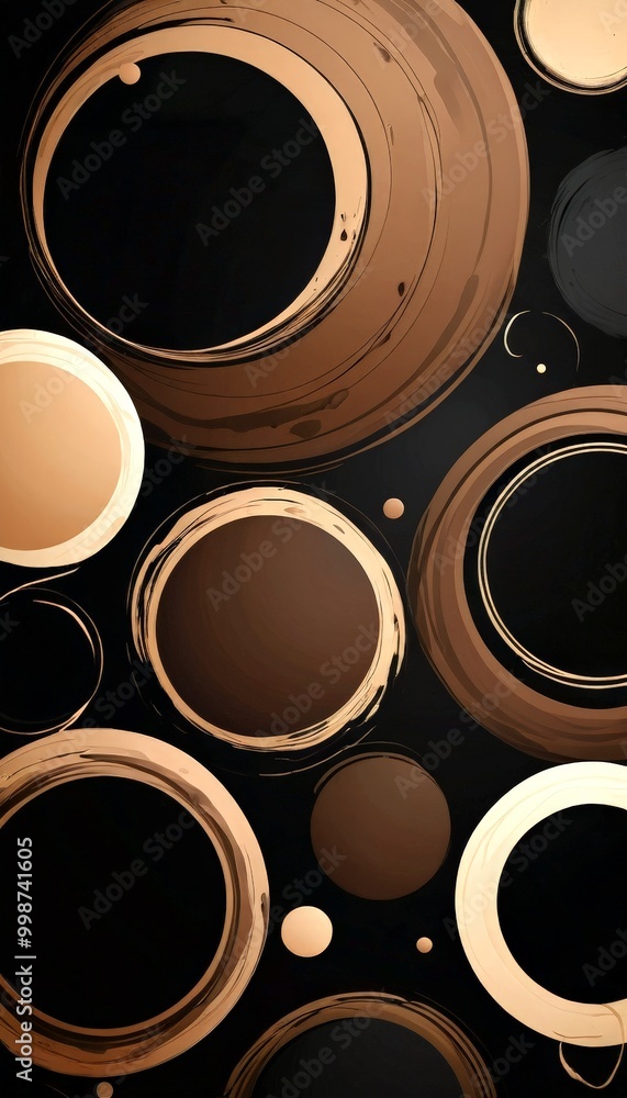 Aufkleber a collection of abstract circles and lines in various shades of brown and black, creating a visually striking and dynamic composition