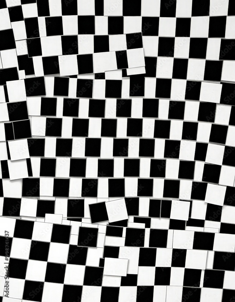 Poster a black and white checkered pattern composed of numerous small squares, creating a visually striking and abstract design
