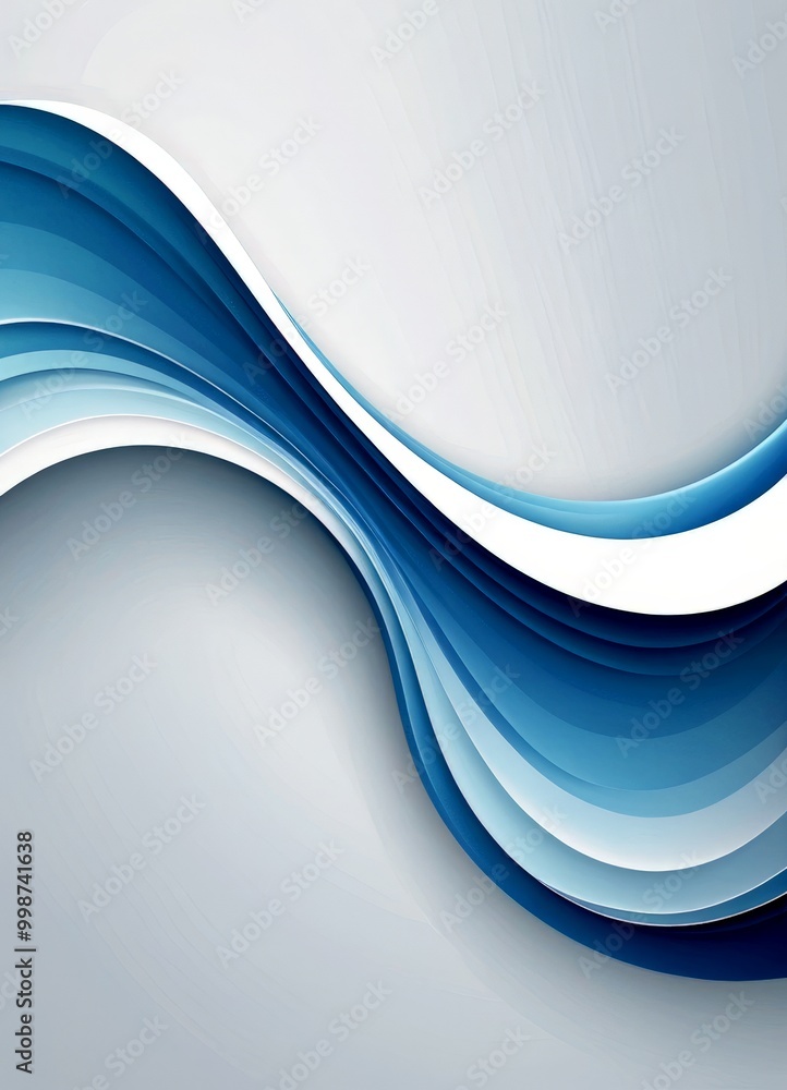 Poster a repeating pattern of blue and white waves, creating a sense of movement and fluidity The waves overlap each other, forming a continuous wave-like shape that transitions
