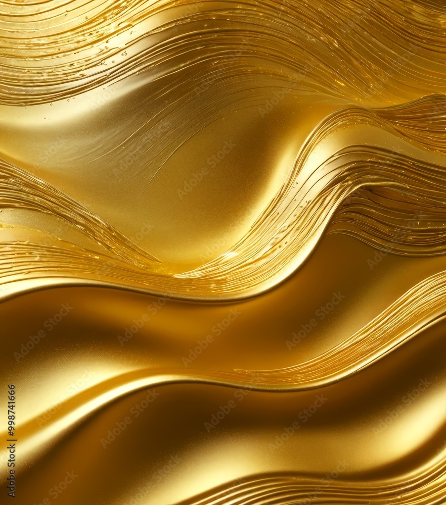 Aufkleber a close-up view shiny, golden surface with a wave-like pattern The golden hue is prominent, and the surface appears to be made material that reflects light, creating