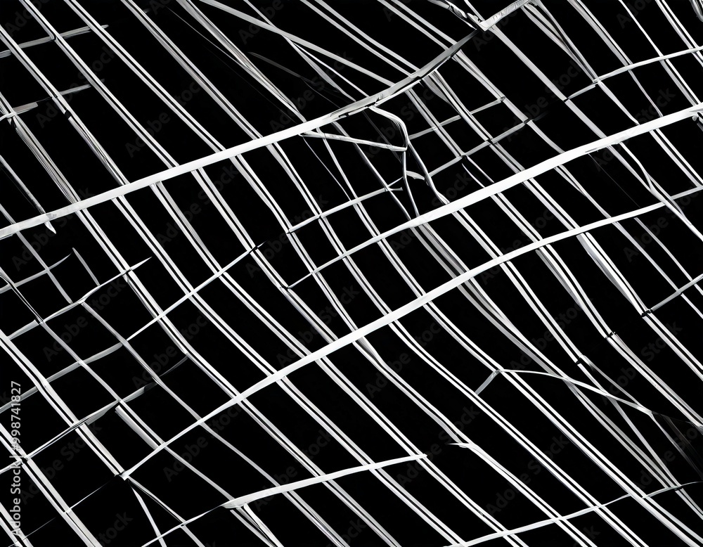 Poster a black and white photograph complex pattern of intersecting lines, creating a sense of depth and texture