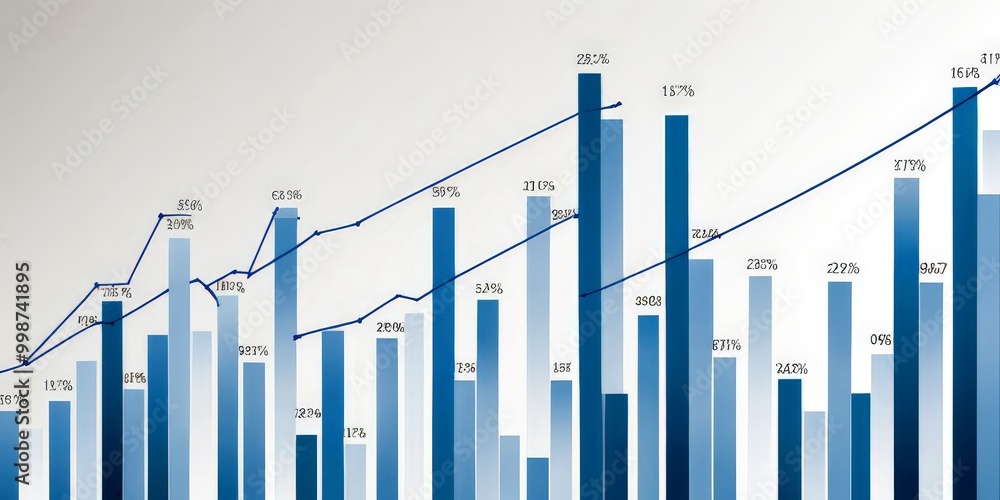 Aufkleber The displays a series of blue bar graphs, each representing a different percentage total The bars are arranged in a vertical line, with the x-axis labeled 