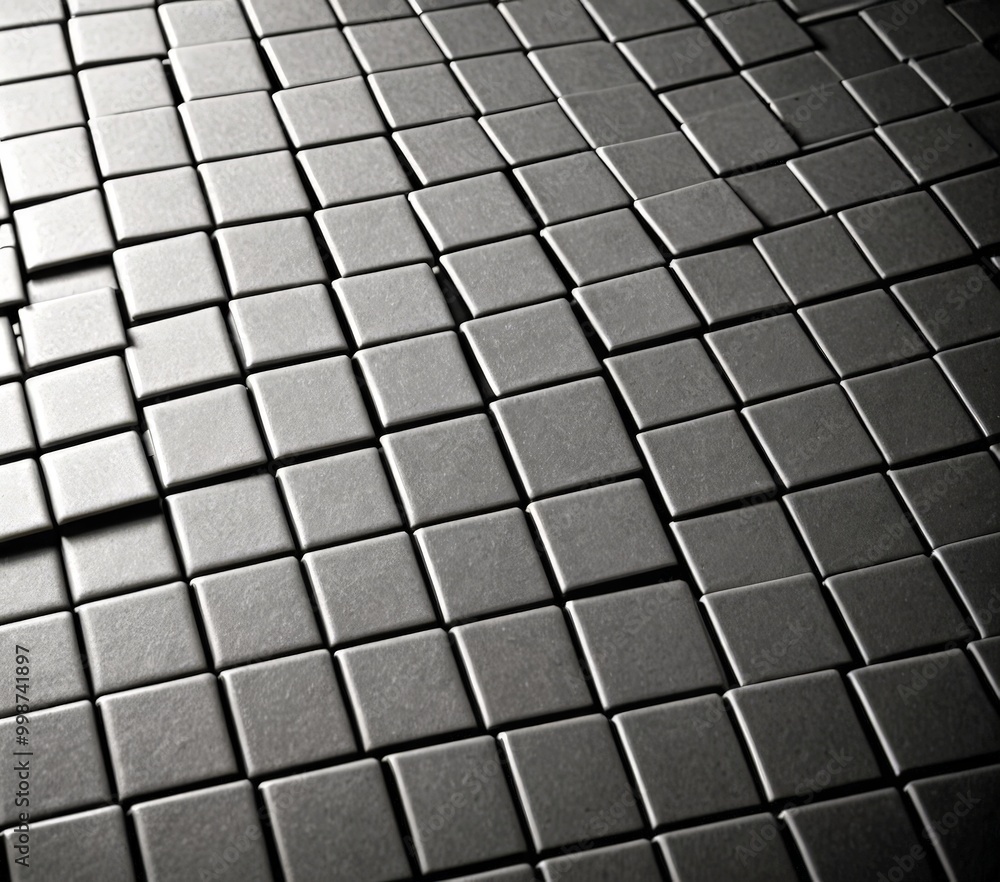 Poster A close-up view black and white grid of square tiles, with some tiles missing or partially visible