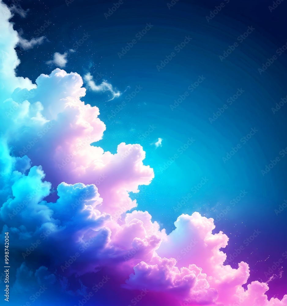 Aufkleber a serene sky with fluffy white clouds in shades of blue and pink, creating a dreamy and tranquil atm
