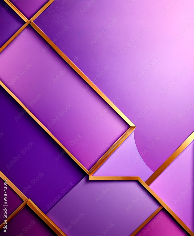 Poster a geometric pattern composed of intersecting lines and rectangles in shades of purple and gold, crea