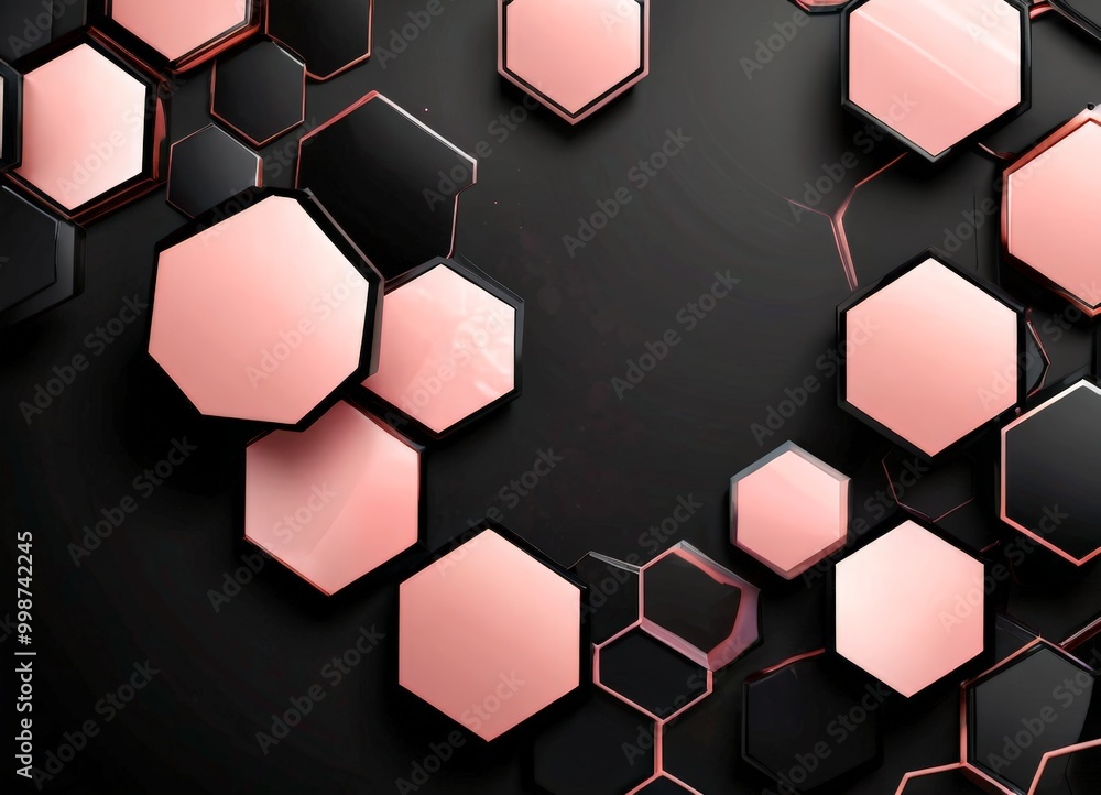 Aufkleber a collection of hexagonal shapes in varying shades of pink and black, arranged in a seemingly random pattern against a dark background