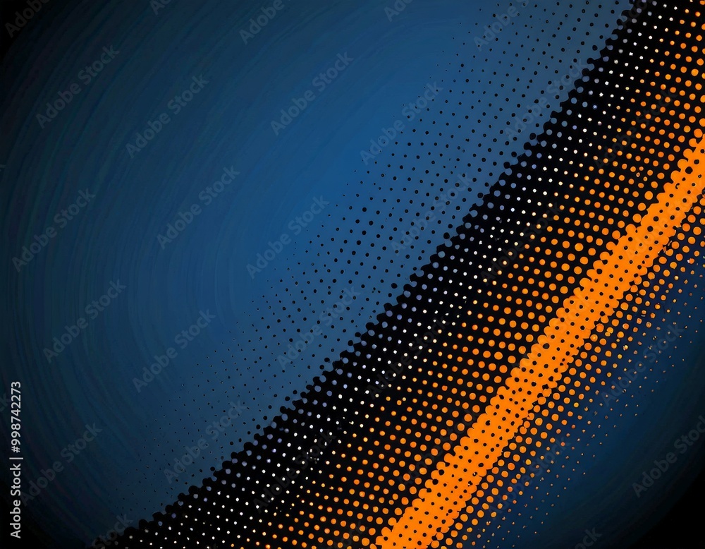 Aufkleber a diagonal line of dots in varying shades of orange and black, creating a dynamic and visually striking pattern against a dark blue background