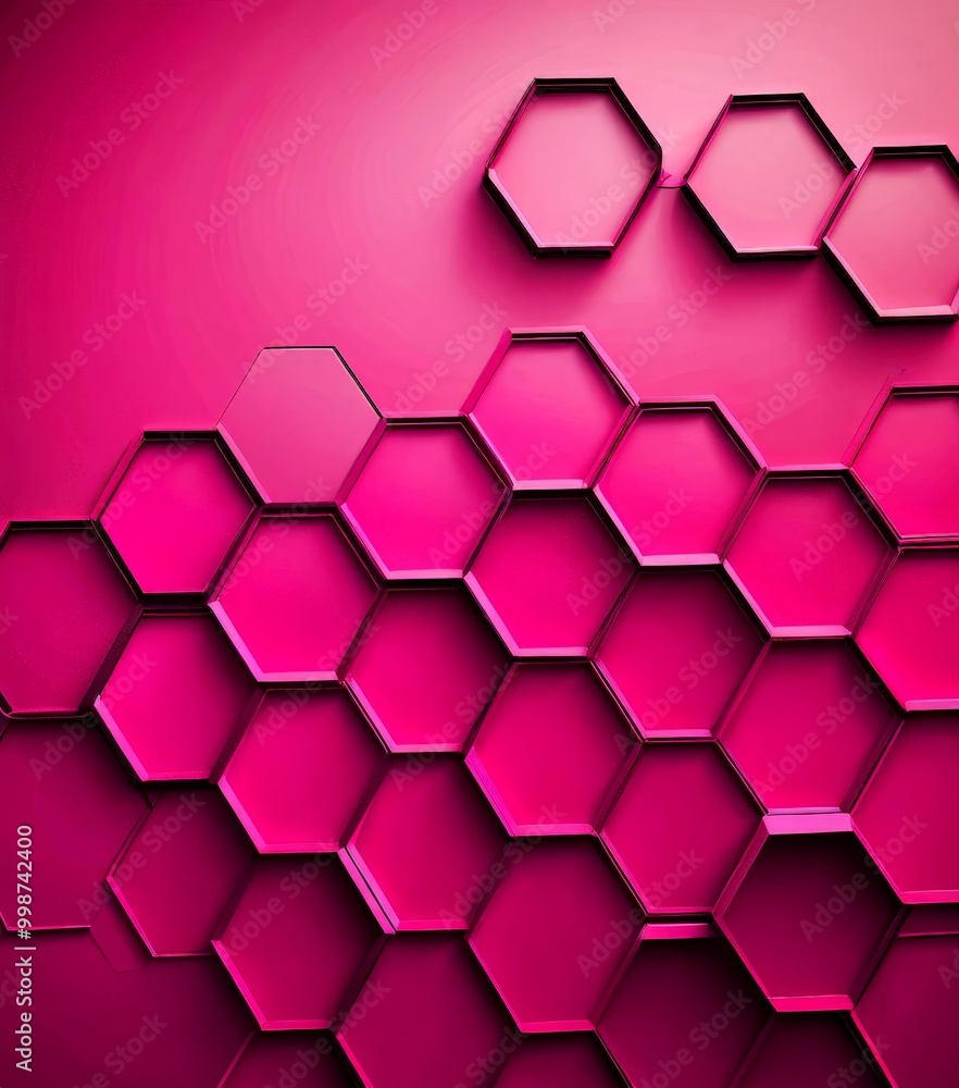 Poster A 3D of a pink hexagonal pattern, with the top and bottom rows having a darker pink hue and the middle row having a lighter pink hue.