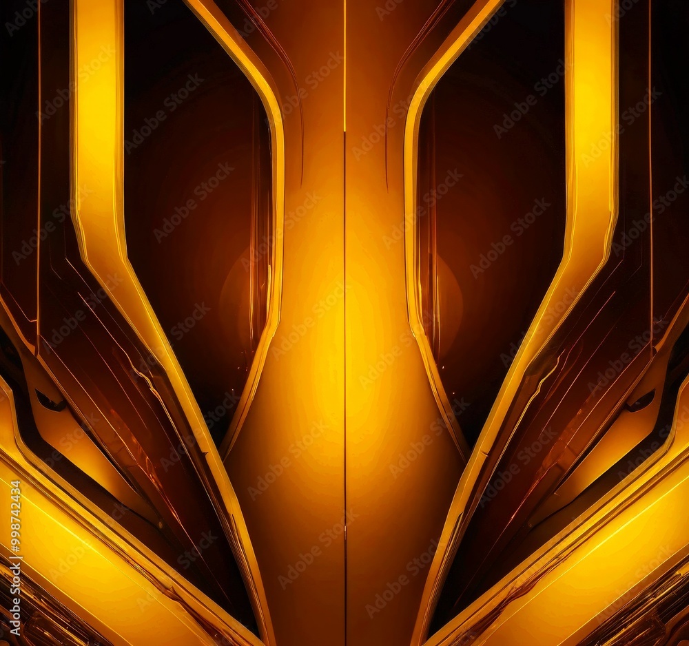 Aufkleber a striking abstract composition of intersecting lines and curves in shades of brown and gold, creating a sense of depth and movement