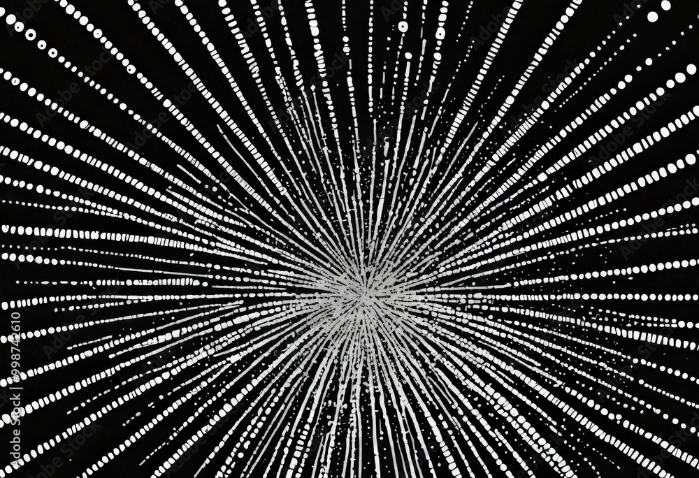 Aufkleber a radial burst of white dots against a black background, creating a striking visual effect
