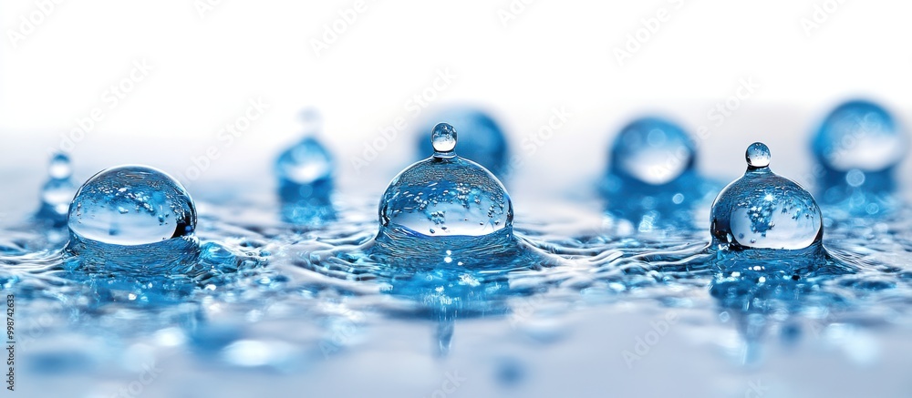 Wall mural Close-up of water droplets on a blue surface.