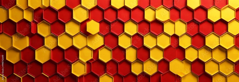 Aufkleber a repeating pattern of red and yellow hexagonal shapes, arranged in a grid-like fashion, creates a v