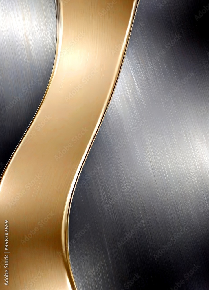 Poster a metallic surface with a curved, gold-colored line running through it, creating a sense of movement and depth