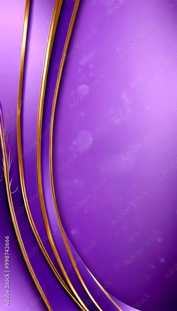 Poster a purple background with a repeating pattern of gold lines that curve and overlap, creating a sense of movement and depth
