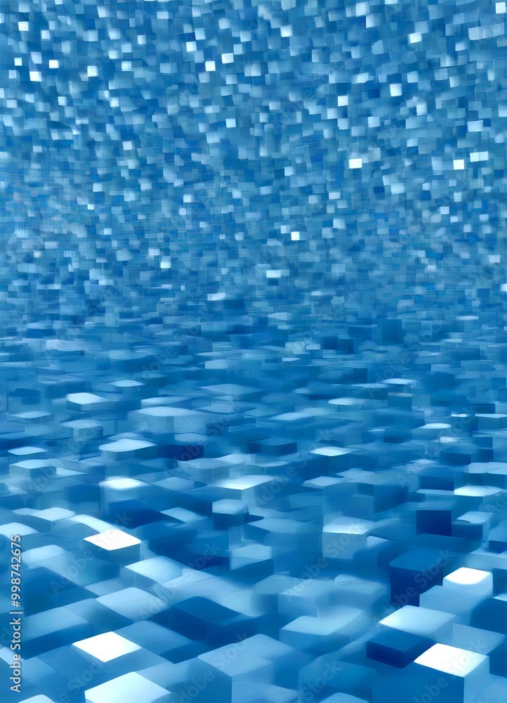 Poster a digital art piece featuring a pattern of blue cubes, creating a sense of depth and movement.