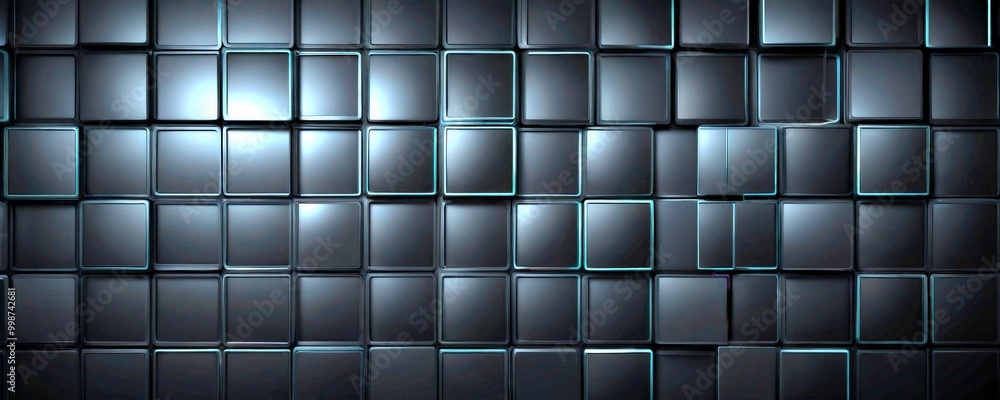 Poster a grid of black square tiles with a subtle blue outline, arranged in a uniform pattern
