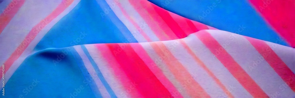 Poster a close-up view fabric with a soft, pastel-colored striped pattern the fabric appears to be made lig