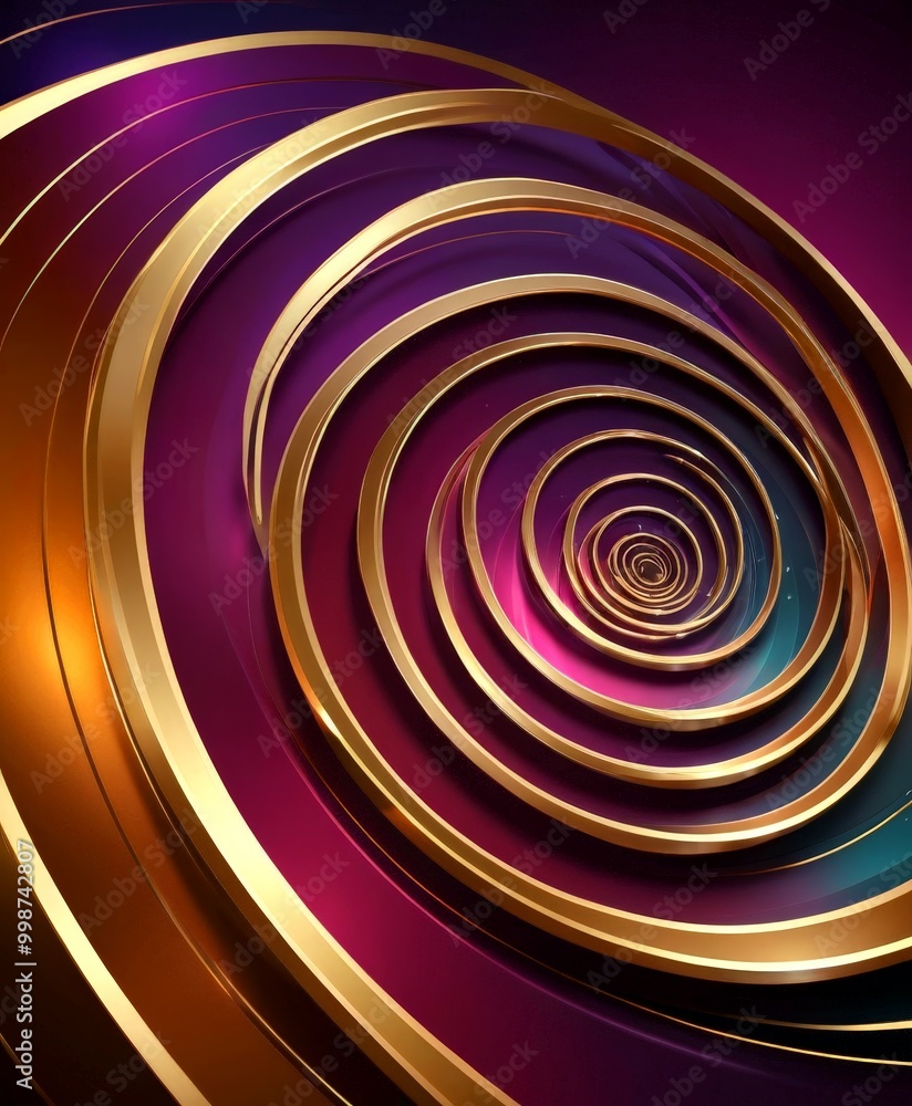 Poster a spiral pattern of concentric circles in various shades of purple, orange, and gold, creating a vis