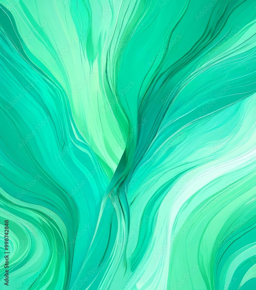 Poster a vibrant abstract pattern with swirling, fluid lines in shades of green, creating a sense of movement and dynamism