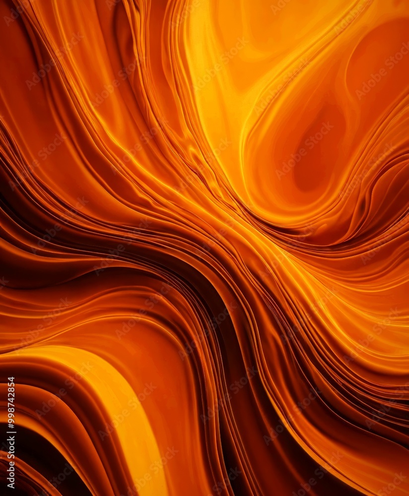 Poster a vibrant abstract pattern composed of swirling lines and curves in shades of orange and brown, creating a dynamic and visually striking composition
