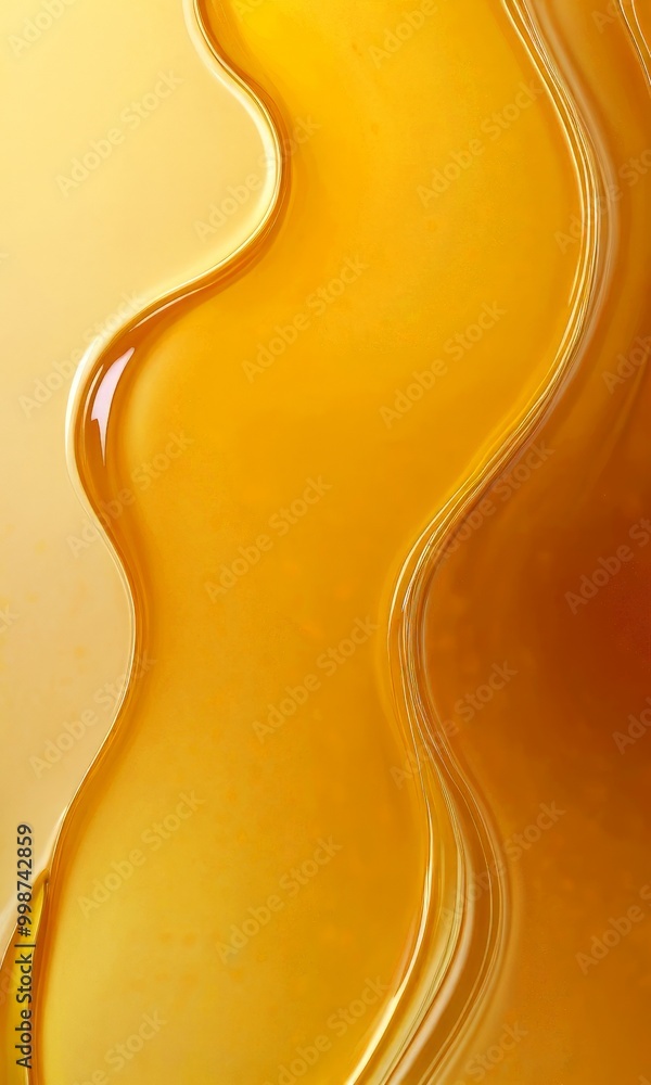 Poster a close-up view golden liquid, possibly honey, with a wavy texture and a glossy finish The color palette is dominated by warm hues of yellow and orange, creating a