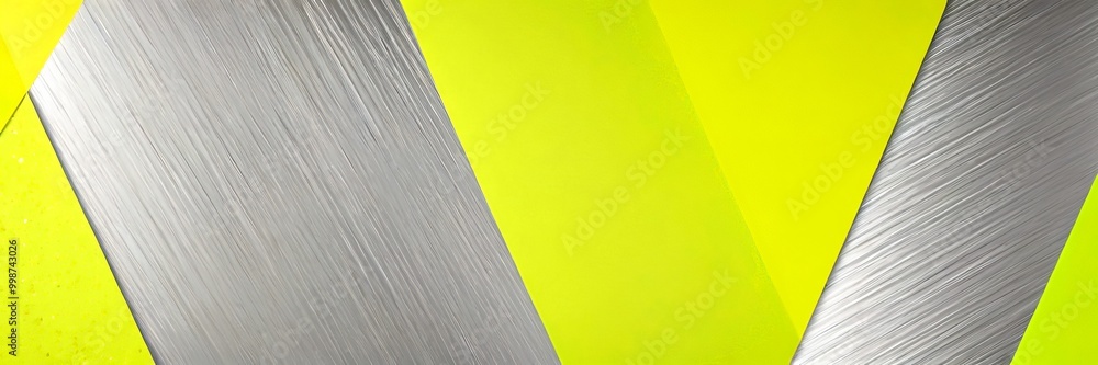 Poster a vibrant abstract composition of intersecting diagonal lines in various shades of green and silver, creating a dynamic and visually striking pattern