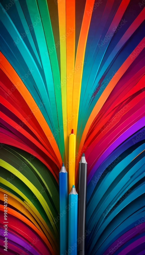 Aufkleber a vibrant array of multicolored pencils, each with a distinct hue, is arranged in a fan-like pattern