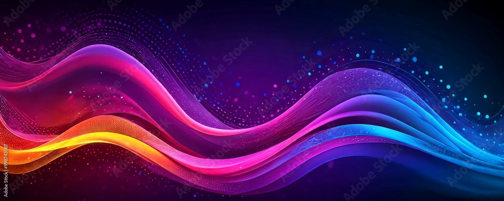 Fototapete a vibrant abstract composition of multicolored, flowing lines and shapes against a dark background, 
