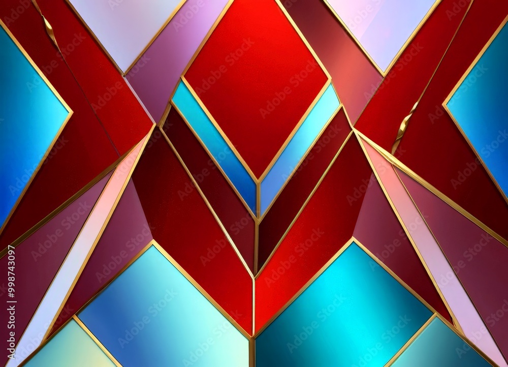 Poster a vibrant abstract composition featuring a geometric pattern of intersecting lines and triangles in 