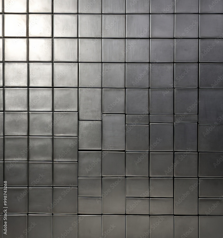 Poster a close-up view grid of square tiles, with varying shades of gray, creating a textured and visually interesting pattern