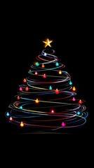 minimalist vector Christmas tree, build from big different color lights, black background ratio smartphone size 9:16