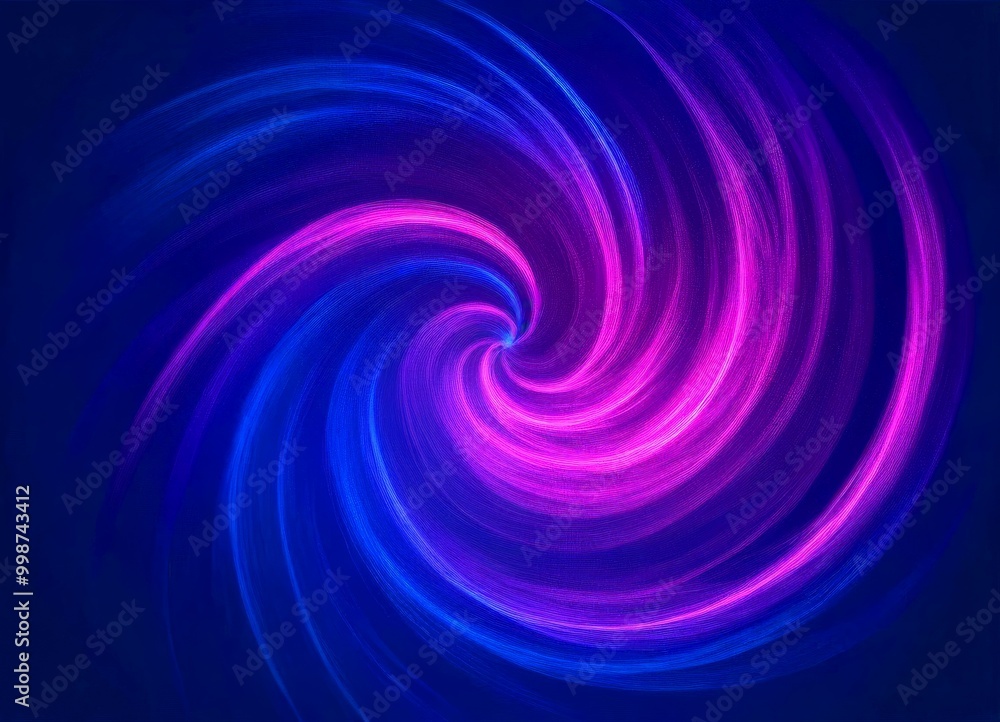 Poster a spiral pattern with alternating blue and purple swirls, set against a dark blue background