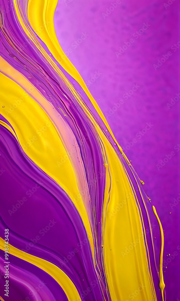 Aufkleber a vibrant abstract composition of yellow and purple paint, with the paint appearing to flow and swir
