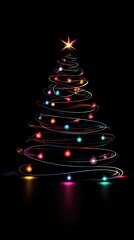 minimalist vector Christmas tree, build from big different color lights, black background ratio smartphone size 9:16