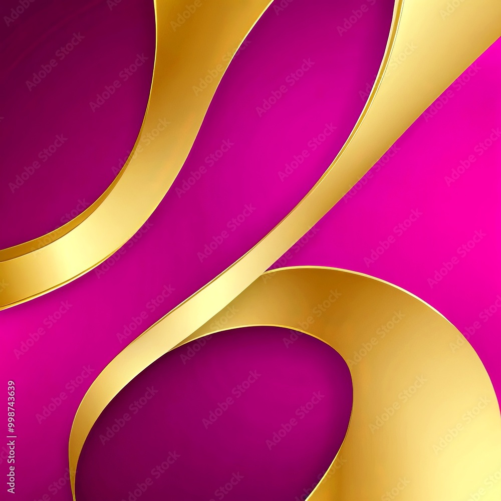 Poster a vibrant abstract composition with a gradient of pink and gold. The central focus is a curved line in gold, which is set against a gradient background transitioning from a