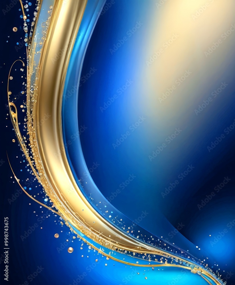 Poster a striking abstract composition with a gradient of blue and gold The central element is a curved line, transitioning from a deep blue at the top to a lighter shade at the