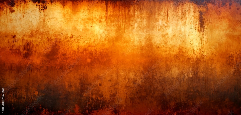 Poster a textured, grunge-like surface with a warm, fiery orange and yellow gradient, giving it a distresse