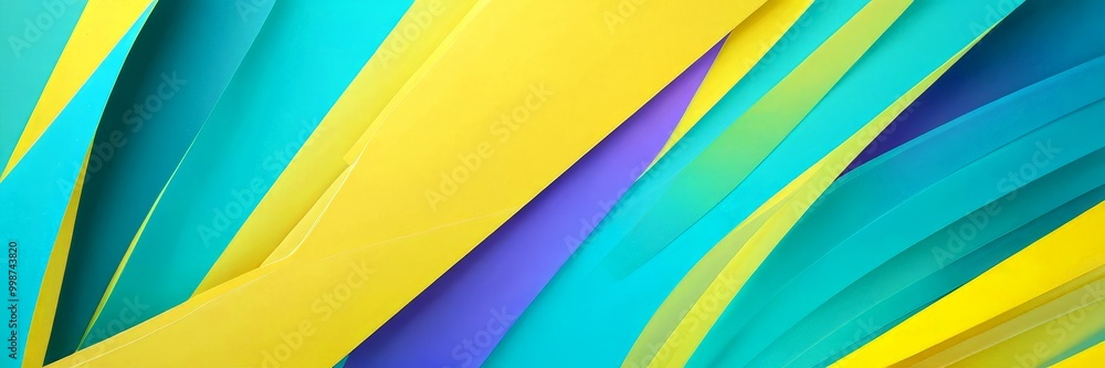 Poster a vibrant abstract composition of overlapping yellow, blue, and purple lines, creating a dynamic and visually striking pattern