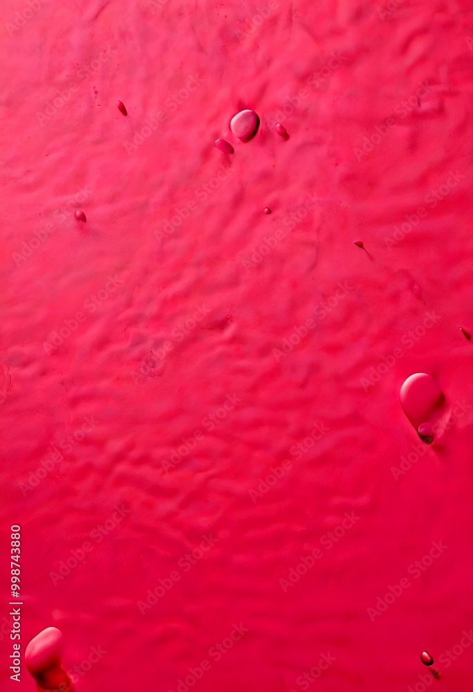 Poster a close-up view pink liquid surface with small droplets scattered across it, creating a textured and