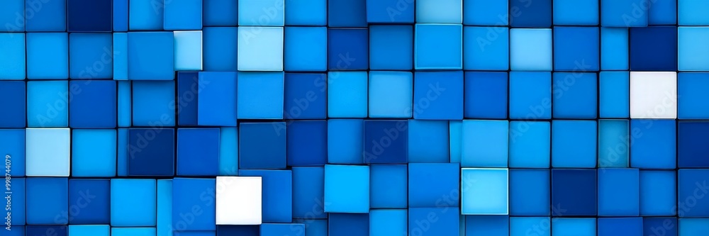 Poster a grid of blue and white cubes arranged in a repeating pattern, creating a visually striking and abstract composition