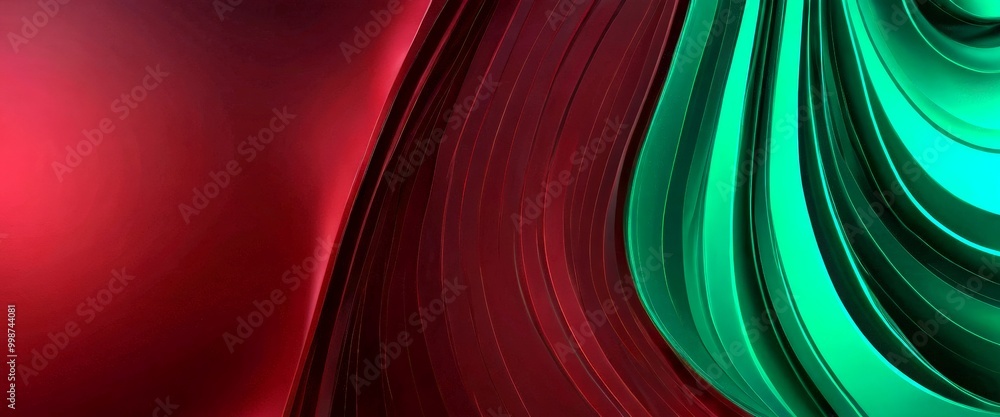 Poster a striking abstract composition of curved lines in red and green, creating a sense of movement and d