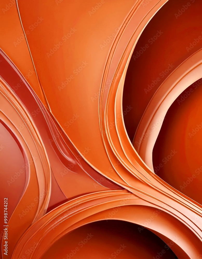 Poster a digital illustration featuring abstract shapes and patterns in shades of orange and brown, creating a dynamic and visually striking composition