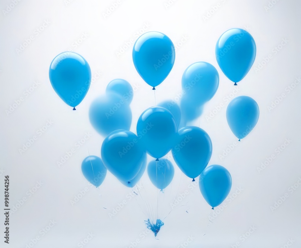 Poster a cluster of blue balloons floats against a light background, creating a sense of depth and movement